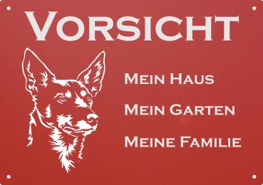 Aluminium Warnschild Australian Kelpie VORSICHT Mein Haus mein Garten meine Familie